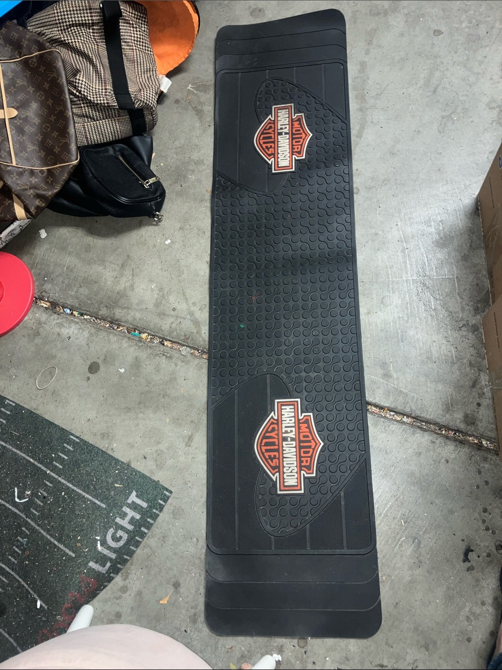 Harley-Davidson Black Rubber Bar Mat with Orange & White Logos